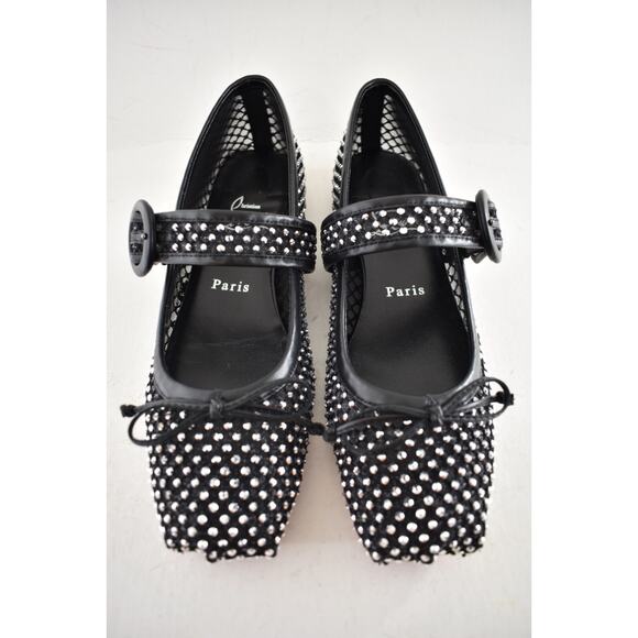 Christian Louboutin Mamastrapitina Flat Black Crystal Mesh Ballet Ballerina 38.5 - Picture 10 of 16